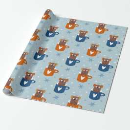 Niedliche Weihnachtskatze in einer Tasse Blaue Sch Geschenkpapier