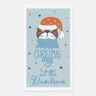 Niedliche Weihnachtskatze in gemütlichen Stricks B Serviette