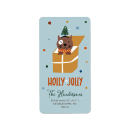 Niedliche Weihnachtskatze in Geschenkboxen Blue Ve Adressaufkleber