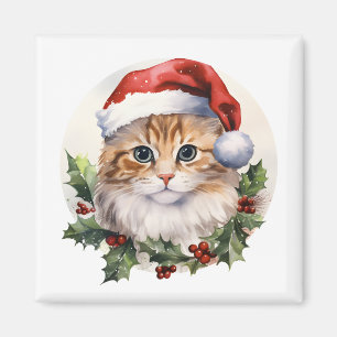 Niedliche Weihnachtskatze in Weihnachtsmannmütze Magnet