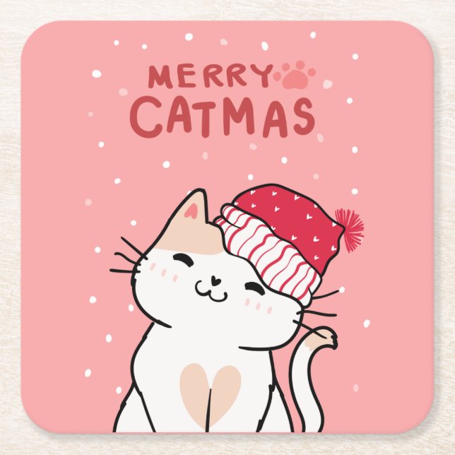 Niedliche Weihnachtskatze Merry Catmas Weihnachtsm Rechteckiger Pappuntersetzer (Vorderseite)