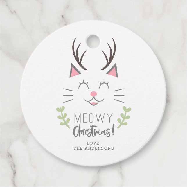 Niedliche Weihnachtskatze mit Antlers Holiday Geschenkanhänger (Vorderseite)