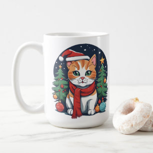 Niedliche Weihnachtskatze mit Bäumen Kaffeetasse