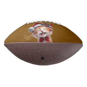 Niedliche Weihnachtskatze mit Weihnachtsmannmütze  Football