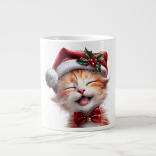 Niedliche Weihnachtskatze mit Weihnachtsmannmütze  Jumbo-Tasse