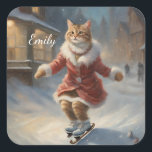 Niedliche Weihnachtskatze Skaten spielend Quadratischer Aufkleber<br><div class="desc">Dekorieren Sie Ihre Sachen mit dem Charme eines niedlichen Katzenaufklebers auf diesen Weihnachtskatzenaufklebern. Diese Aufkleber sind perfekt für Katzenliebhaber und Eis-Skater geeignet und bringen eine Touch Verspieltheit in Ihre persönlichen Sachen. Das Aquarelldesign spiegelt den skurrilen Geist wider und eignet sich somit hervorragend, um Notebooks, Laptops oder Oberflächen, die Sie sich...</div>