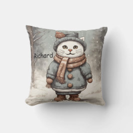 Niedliche Weihnachtskatze Snowman Watercolor Whims Kissen