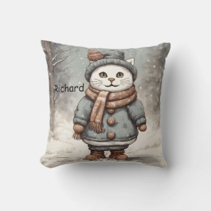 Niedliche Weihnachtskatze Snowman Watercolor Whims Kissen