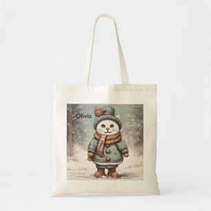 Niedliche Weihnachtskatze Snowman Watercolor Whims Tragetasche