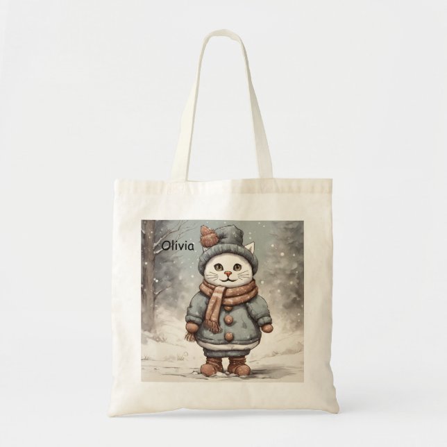 Niedliche Weihnachtskatze Snowman Watercolor Whims Tragetasche (Vorne)