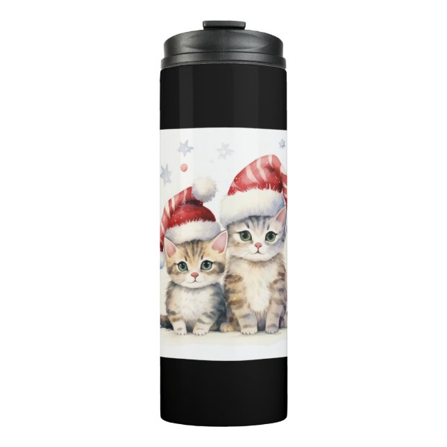 Niedliche Weihnachtskatze Thermosbecher (Vorderseite)