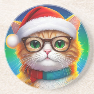 Niedliche Weihnachtskatze Weihnachtsmann-68265 Getränkeuntersetzer