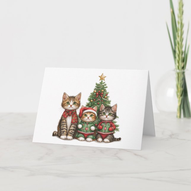Niedliche Weihnachtskatzen Feiertagskarte (Vorderseite)