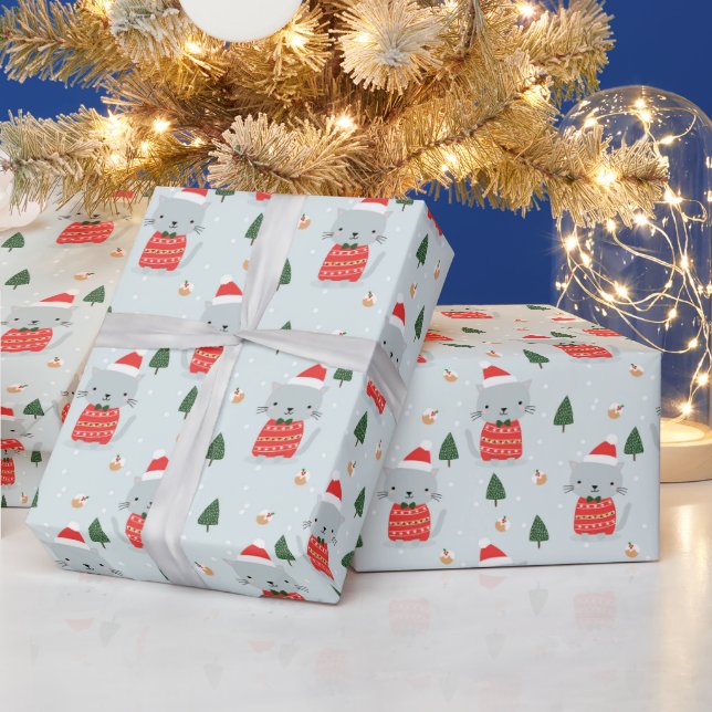 Niedliche Weihnachtskatzen Geschenkpapier (Feiertage)