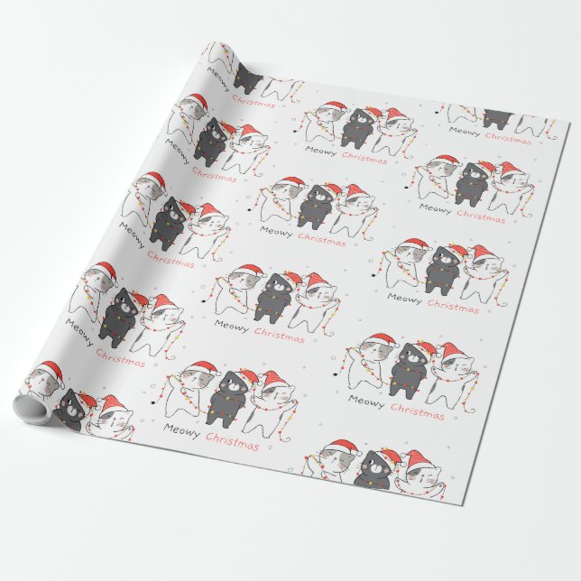 Niedliche Weihnachtskatzen Geschenkpapier (Ungerollt)