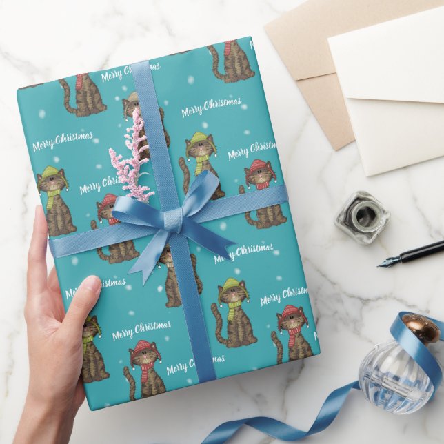 Niedliche Weihnachtskatzen Geschenkpapier (Schenken)