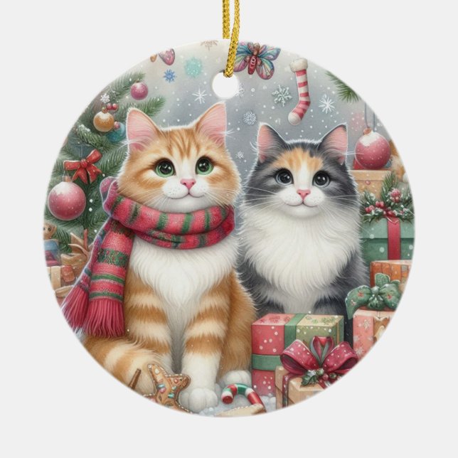 Niedliche Weihnachtskatzen Keramik Ornament (Vorne)