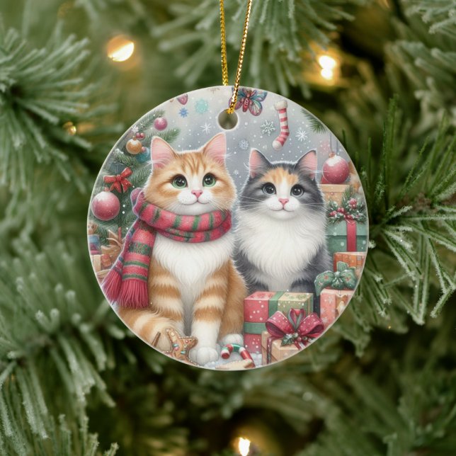 Niedliche Weihnachtskatzen Keramik Ornament (Baum)