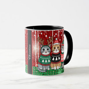 Niedliche Weihnachtskatzen Personalisierter Name Tasse