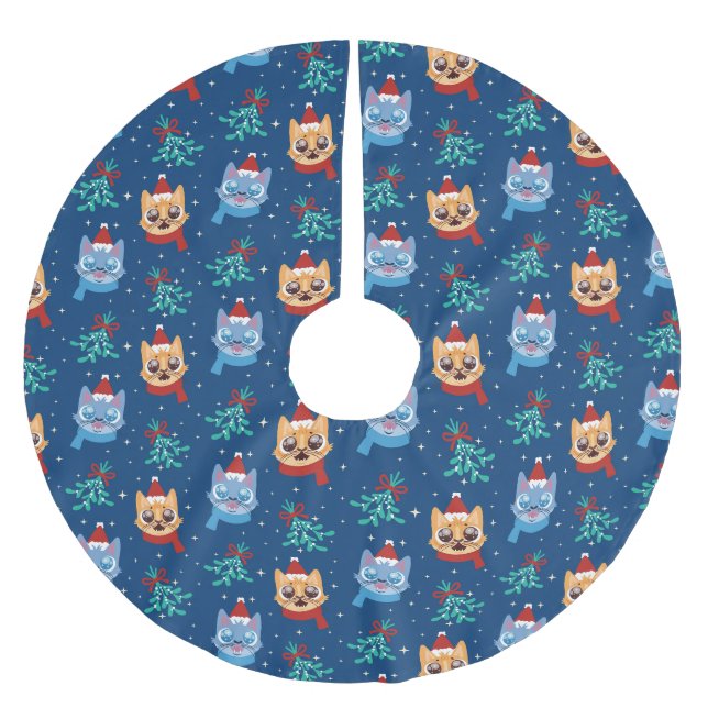 Niedliche Weihnachtskatzen Polyester Weihnachtsbaumdecke (Vorderseite)