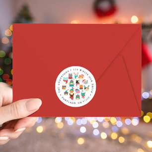 Niedliche Weihnachtskatzen Rücksendeadressen-Aufkl Runder Aufkleber