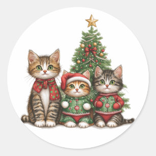 Niedliche Weihnachtskatzen Runder Aufkleber