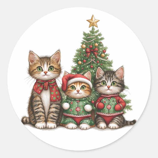 Niedliche Weihnachtskatzen Runder Aufkleber (Vorderseite)
