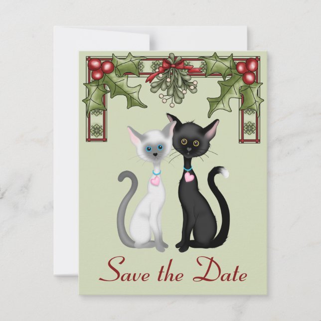 Niedliche Weihnachtskatzen Save the Date Hochzeits (Vorderseite)