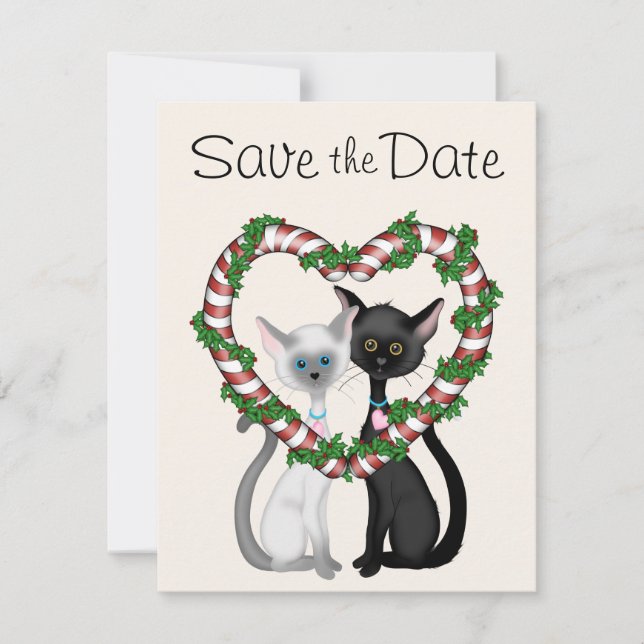 Niedliche Weihnachtskatzen Save the Date Hochzeits Einladung (Vorderseite)