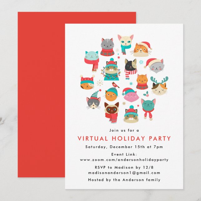 Niedliche Weihnachtskatzen Virtual Holiday Party Einladung (Vorne/Hinten)