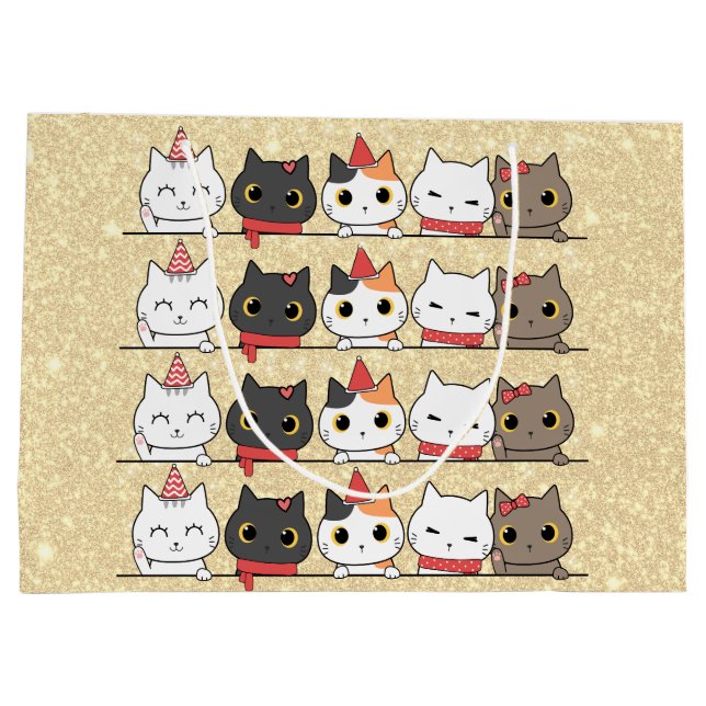 Niedliche Weihnachtskatzen vor Meowy Weihnachten Große Geschenktüte (Rückseite)