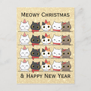 Niedliche Weihnachtskatzen vor Meowy Weihnachten Postkarte