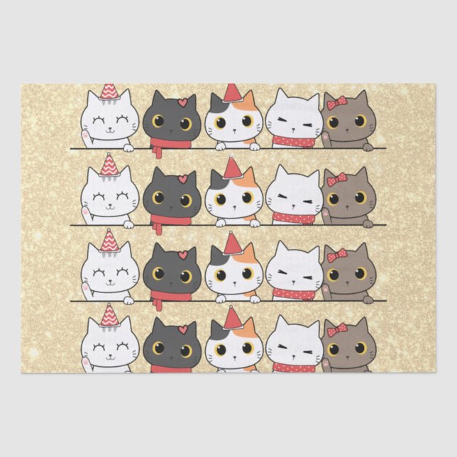 Niedliche Weihnachtskatzen vor Meowy Weihnachten Seidenpapier (Vorderseite)