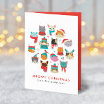 Niedliche Weihnachtskatzen Weihnachten<br><div class="desc">Sagen Sie Ihren Lieben "Meowy Christmas" mit unserer niedlichen Weihnachtskatzenkarte. Auf der Vorderseite der Karte befindet sich ein Kreis von niedlichen Katzen, die Winterhütten und Schals in einem rot-türkisfarbenen Farbschema tragen. Personalisieren Sie die Vorderseite der Karte durch Hinzufügen eines benutzerdefinierten Gruß und Ihren Namen. Die Innenseite der Karte weist ein...</div>