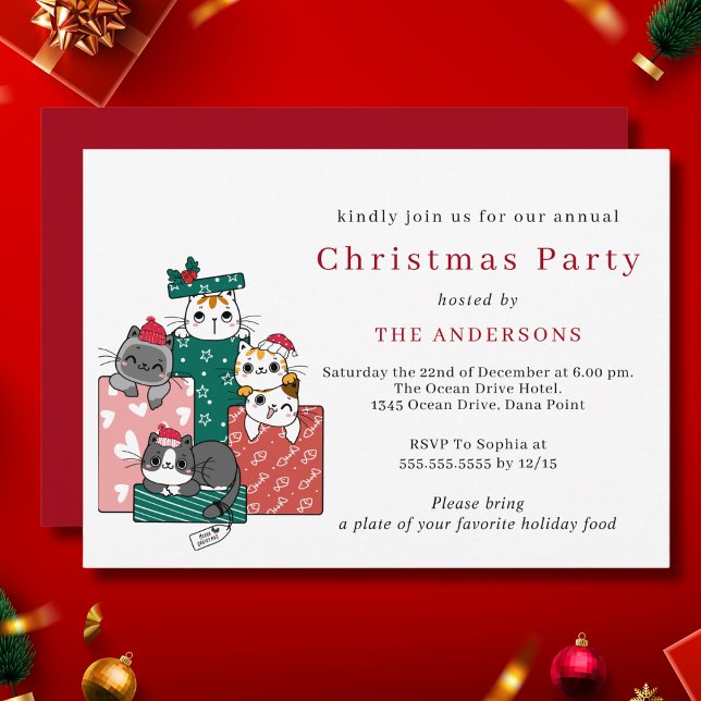 Niedliche Weihnachtskatzen Weihnachtsfest Party Einladung (Von Creator hochgeladen)