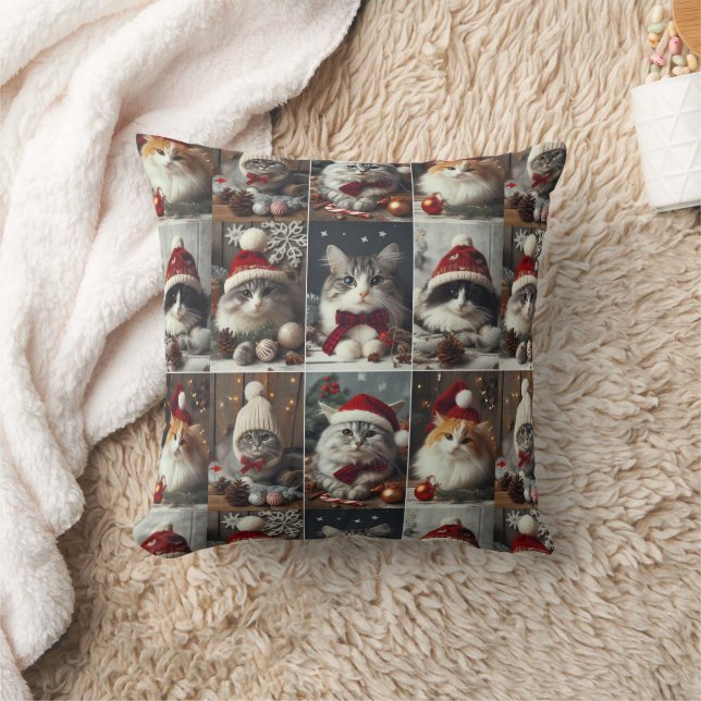 Niedliche Weihnachtskatzen Wintertiere Rustikal Kissen (Decke)