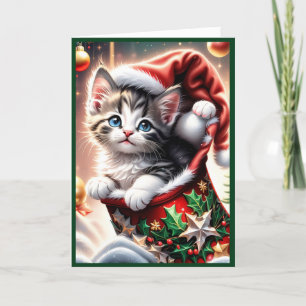 niedliche Weihnachtskatzenkarte Faltgefaltete Weih Feiertagskarte