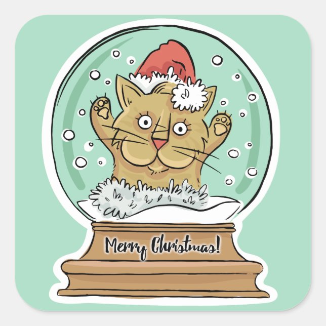 Niedliche Weihnachtskatzenkleber Quadratischer Aufkleber (Vorderseite)