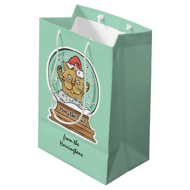 Niedliche Weihnachtskatzentasche Mittlere Geschenktüte (Rückseite Schrägansicht)