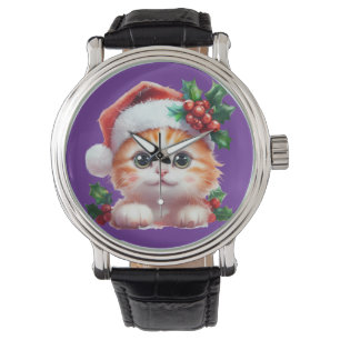 Niedliche Weihnachtskatzenverzierung - Feierliches Armbanduhr