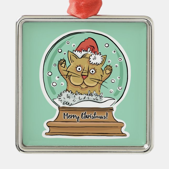 Niedliche Weihnachtskatzenverzierung Silbernes Ornament (Vorne)