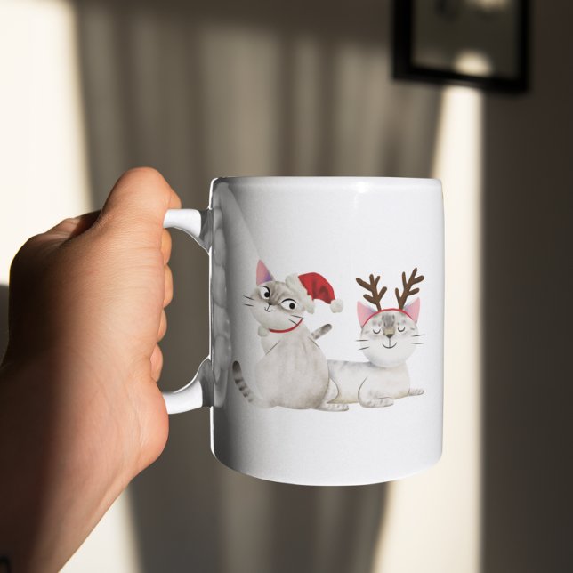Niedliche Weihnachtskatzenwelt Weihnachtsmannmütze Kaffeetasse (Von Creator hochgeladen)