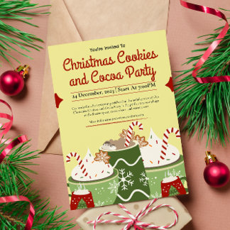 Niedliche Weihnachtskekse und Kakao-Party Einladung