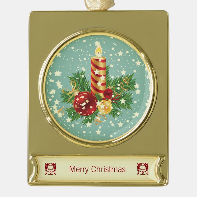 Niedliche Weihnachtskerzen und Glitzern Banner-Ornament Gold (Vorderseite)