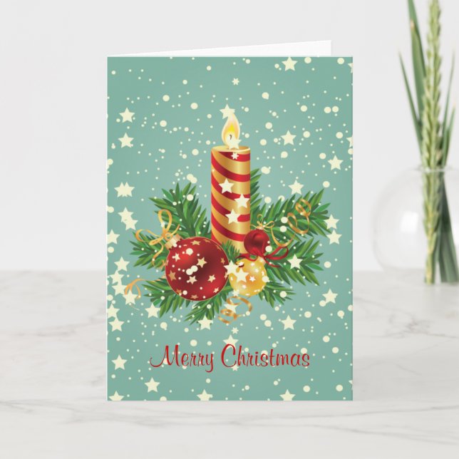 Niedliche Weihnachtskerzen und Glitzern Feiertagskarte (Vorderseite)