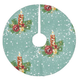 Niedliche Weihnachtskerzen und Glitzern Polyester Weihnachtsbaumdecke