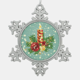 Niedliche Weihnachtskerzen und Glitzern Schneeflocken Zinn-Ornament