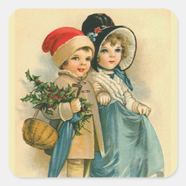 "Niedliche Weihnachtskinder" Quadratischer Aufkleber