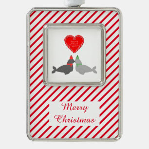 Niedliche Weihnachtskissing-Siegel nach Maß Rahmen-Ornament Silber