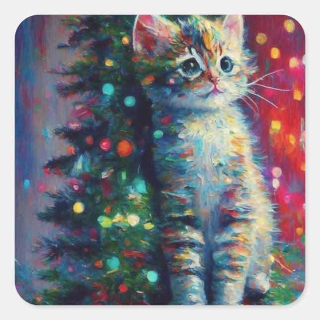 Niedliche Weihnachtskitte Quadratischer Aufkleber (Vorderseite)